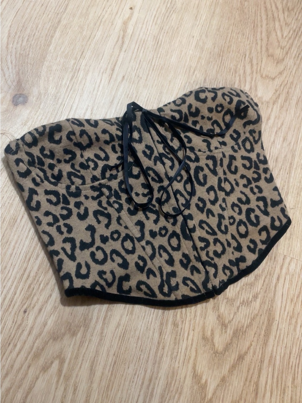 HYFVE Leopard Print Strapless Corset Top in Tan and Black